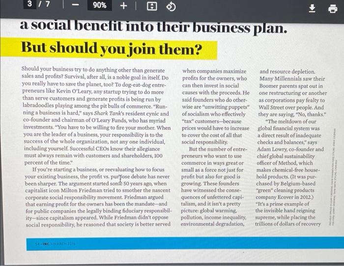 The Short Article About Conscious Capitalism Presents Two Very Different Views Of The Moral Imperative Of Businesses Ea 3