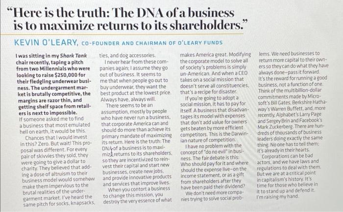 The Short Article About Conscious Capitalism Presents Two Very Different Views Of The Moral Imperative Of Businesses Ea 8