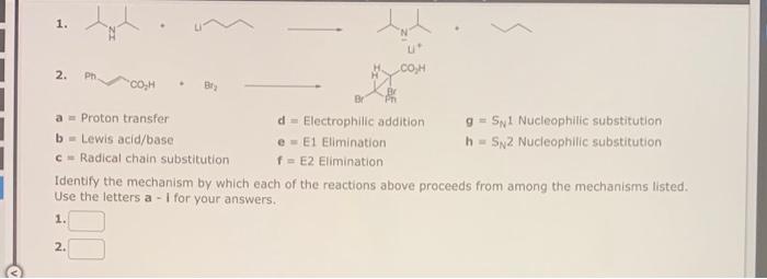 1 2 Ph Co H 2 A Proton Transfer B Lewis Acid Base C Radical Chain Substitution D Electrophilic Addition E E1 Elim 1