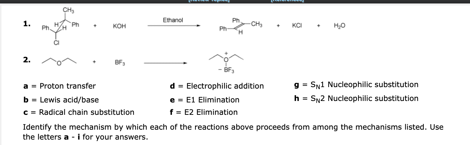 1 2 Ph Ch3 H Ph H Koh Bf3 A Proton Transfer B Lewis Acid Base C Radical Chain Substitution Ethanol Ph Ph B 1