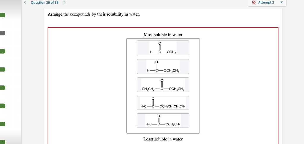 Question 29 Of 36 Arrange The Compounds By Their Solubility In Water Most Soluble In Water I C Och H H C H Ch Ch 1