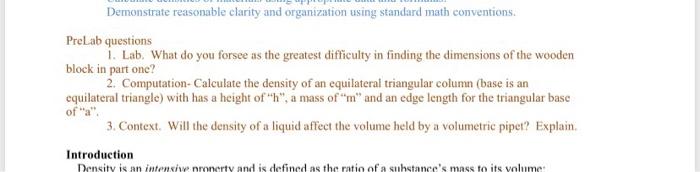 Demonstrate Reasonable Clarity And Organization Using Standard Math Conventions Prelab Questions 1 Lab What Do You Fo 1
