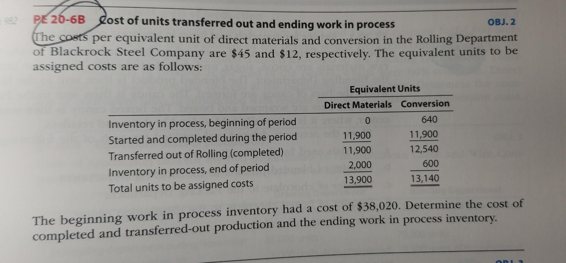 282 Obj 2 Pe 20 6b Cost Of Units Transferred Out And Ending Work In Process The Costs Per Equivalent Unit Of Direct Mat 1
