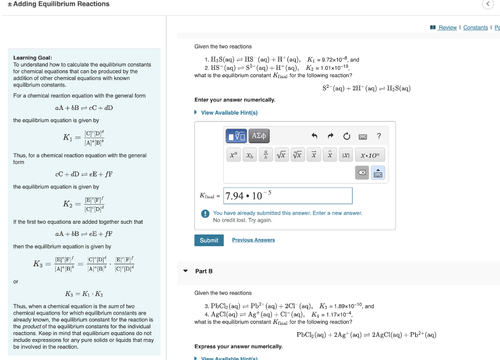Adding Equilibrium Reactions Learning Goal To Understand How To Calculate The Equilibrium Constants For Chemical Equa 1