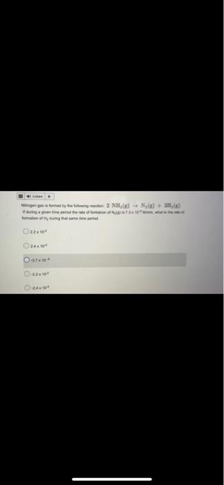 Listas Nitrogen Gas Is Formed By The Ting Mor 2 Nh E N G 3h G During A Give Peod The Rate Of Nation Of P73x10 Na 1