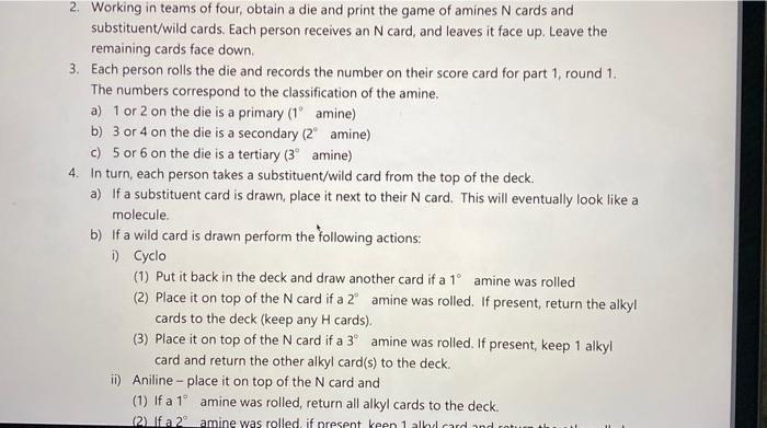 Scorecard For Amine Naming Game Molecule Skeletal Drawing Round 1 Round 2 Round 3 Iupac Name Points Earned H Ii H Ch3 3