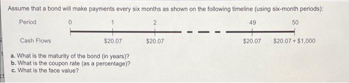 Assume That A Bond Will Make Payments Every Six Months As Shown On The Following Timeline Using Six Month Periods Per 1