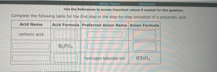 Review Topics References Use The References To Access Important Values If Needed For This Question Complete The Fol 1