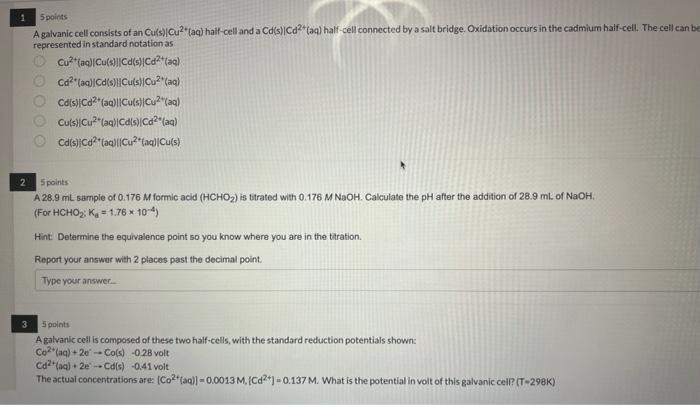 1 5 Points A Galvanic Cell Consists Of An Cu S Cu2 Aq Half Cell And A Cd S Cd2 Aq Half Cell Connected By A Salt 1