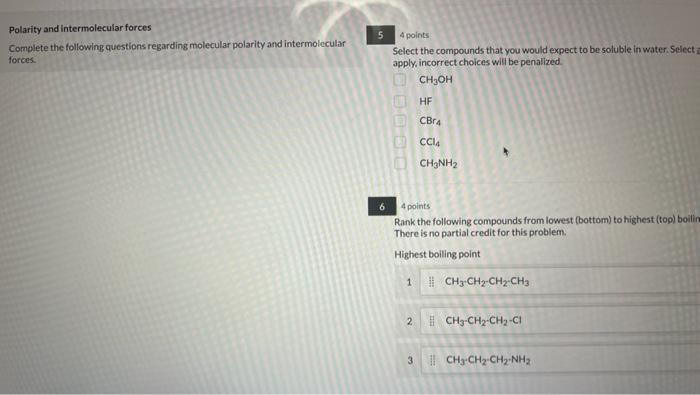 Polarity And Intermolecular Forces Complete The Following Questions Regarding Molecular Polarity And Intermolecular Forc 1