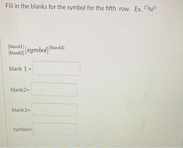 Complete The Blanks And Symbol For The Sixth Row Of The Following Table Assume That Each Atom Is Neutral Unless Otherwi 2