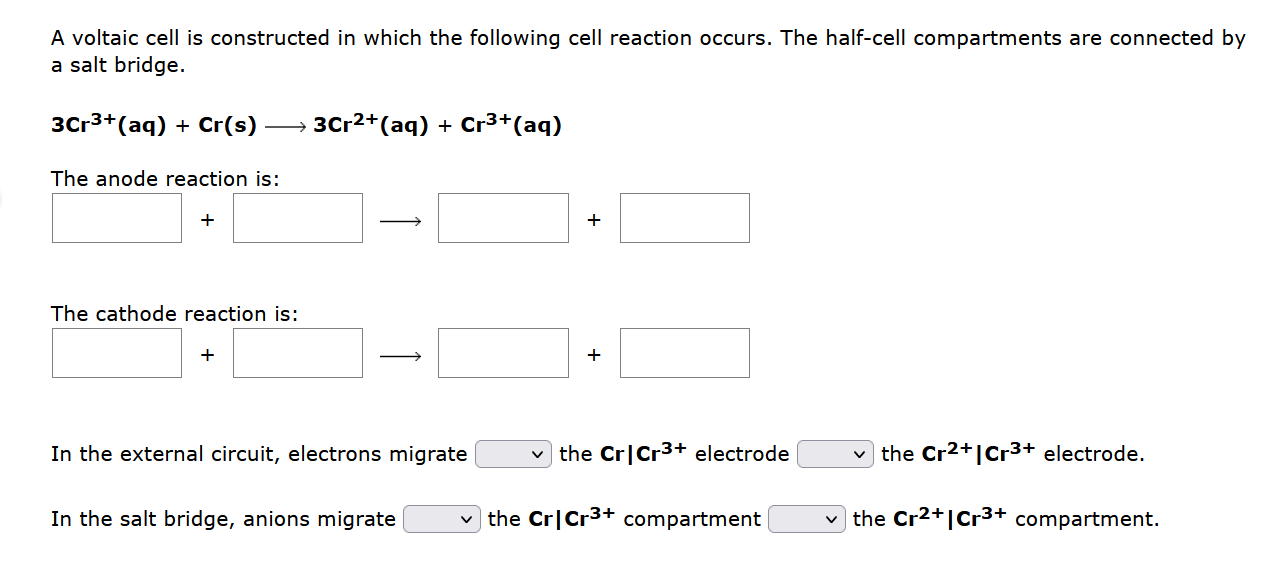 A Voltaic Cell Is Constructed In Which The Following Cell Reaction Occurs The Half Cell Compartments Are Connected By A 1