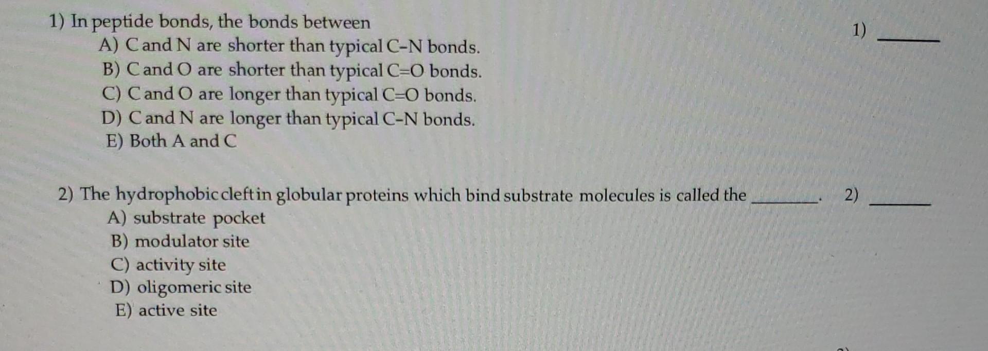 1 In Peptide Bonds The Bonds Between A C And N Are Shorter Than Typical C N Bonds B C And O Are Shorter Than Typica 1