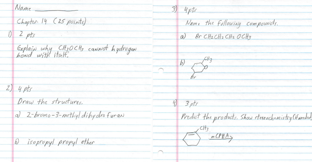 Name Chapter 14 25 Points 1 2 Pts Explain Why Ch 0ch Cannot Hydrogen Itself 2 4 Pts Draw The Structures A 2 Brom 1