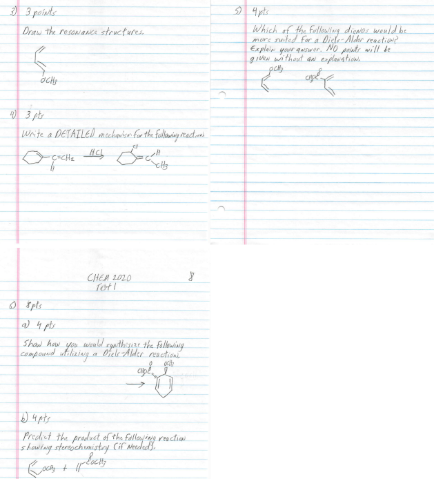 3 3 Points Draw The Resonance Structures Achs T 4 3 Pts Write A Detailed Mechanise For The Following Reactions C Ch 1