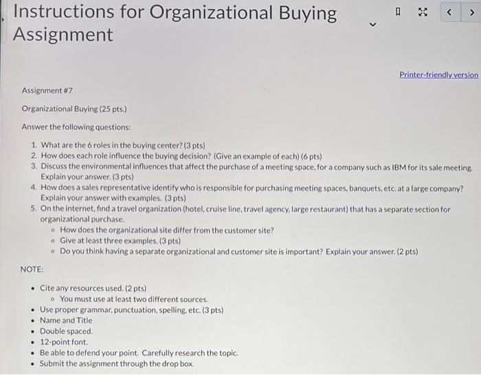 Instructions For Organizational Buying Assignment Printer Friendly Version Assignment 7 Organizational Buying 25 P 1