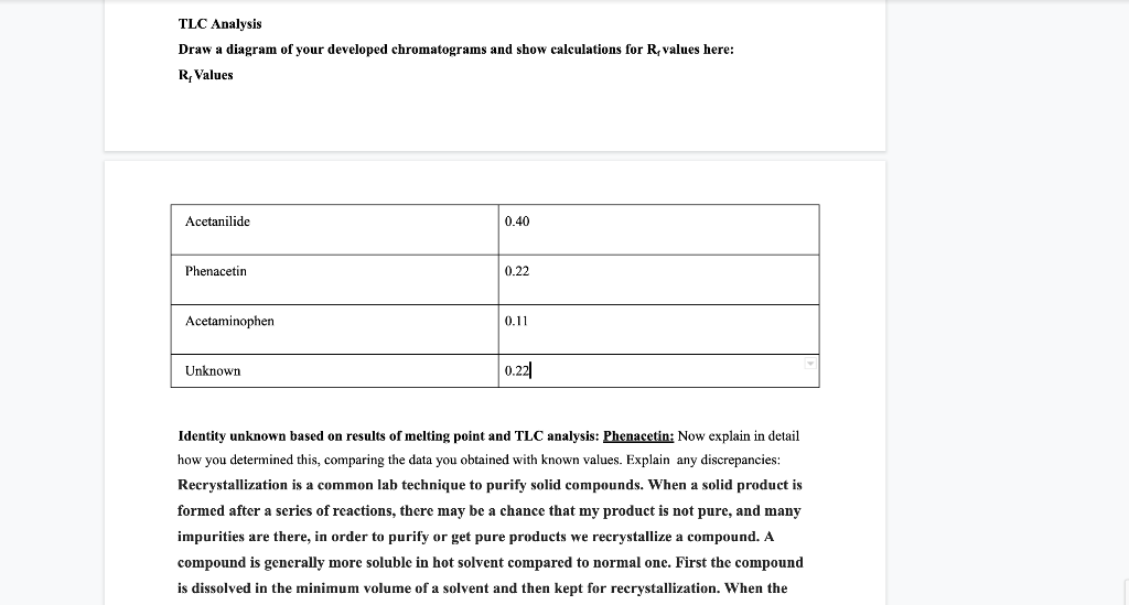 Just The Tlc Analysis Diagram And Please Show Calculations For Rf Values Please Ignore The Values I Got If Need Any E 1