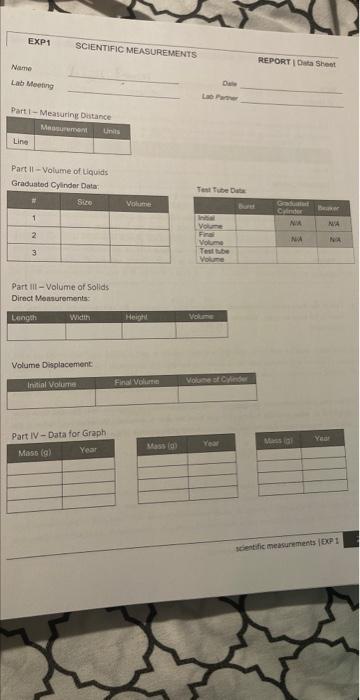 Exp1 Name Lab Meeting Part 1 Measuring Distance Measurement Units Line Scientific Measurements Part Ii Volume Of Liquids 1