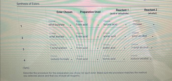 How Will You Collect Data For This Experiment 39pts Report Sheet From The Procedure Choose Four Of The Esters Listed 2