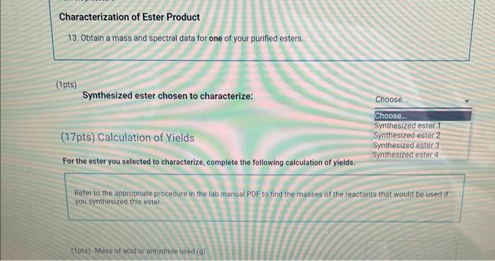 How Will You Collect Data For This Experiment 39pts Report Sheet From The Procedure Choose Four Of The Esters Listed 4