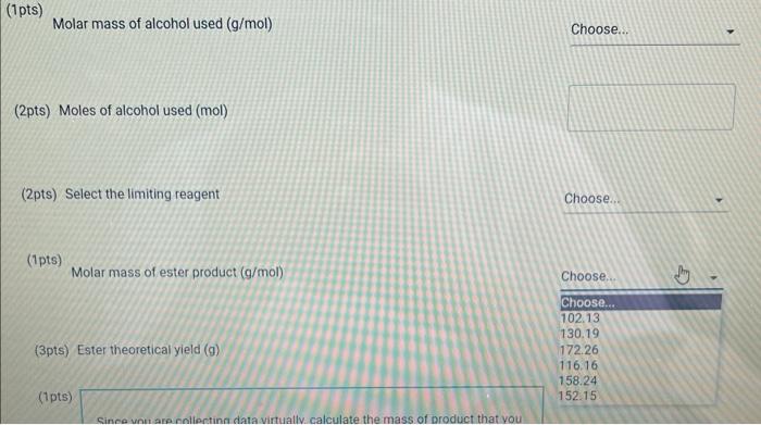 How Will You Collect Data For This Experiment 39pts Report Sheet From The Procedure Choose Four Of The Esters Listed 6