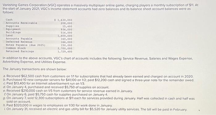 Vanishing Games Corporation Vgc Operates A Massively Multiplayer Online Game Charging Players A Monthly Subscription 1