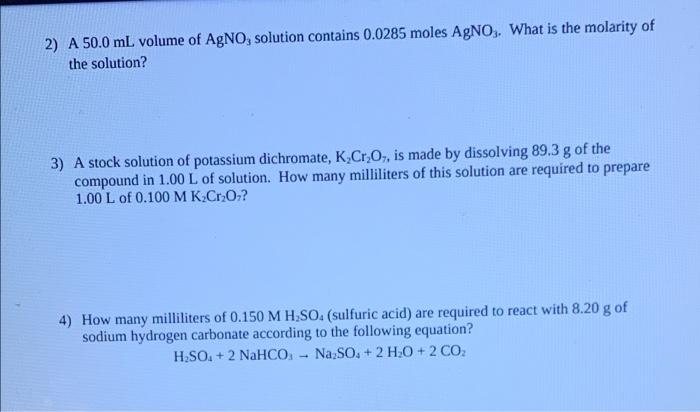 2 A 50 0 Ml Volume Of Agno Solution Contains 0 0285 Moles Agno3 What Is The Molarity Of The Solution 3 A Stock Solu 1