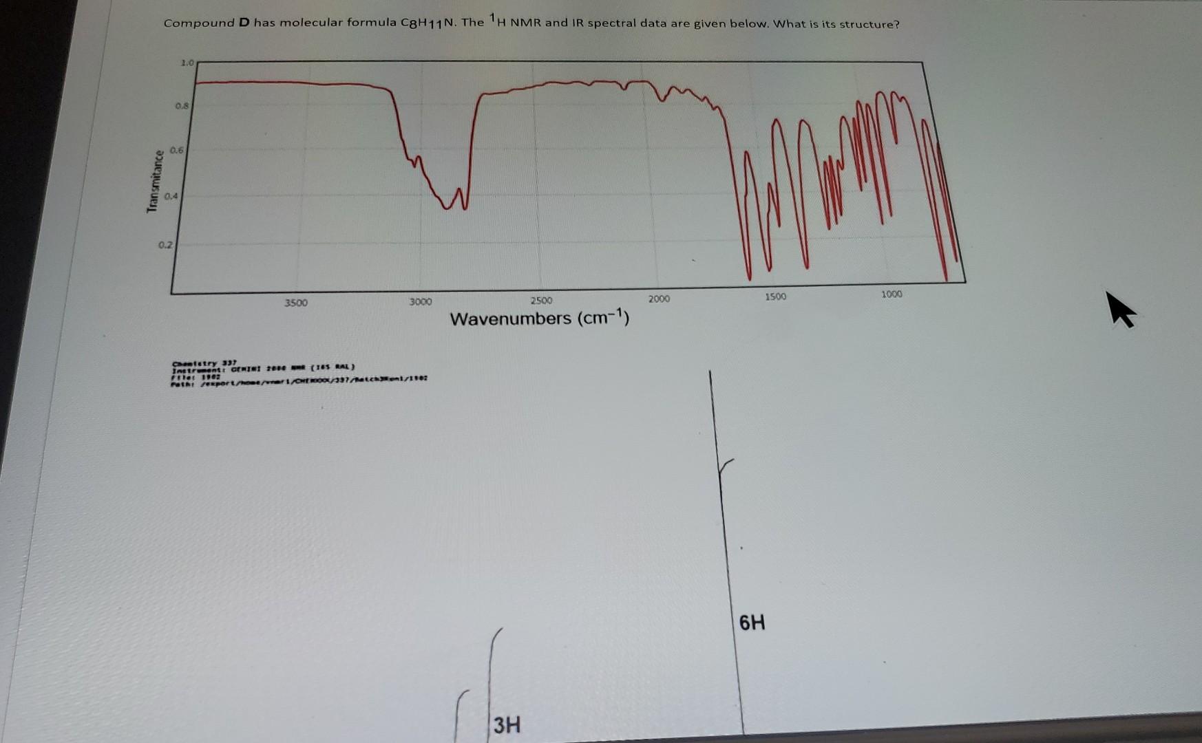 Compound D Has Molecular Formula C8h11 N The H Nmr And Ir Spectral Data Are Given Below What Is Its Structure Transm 1