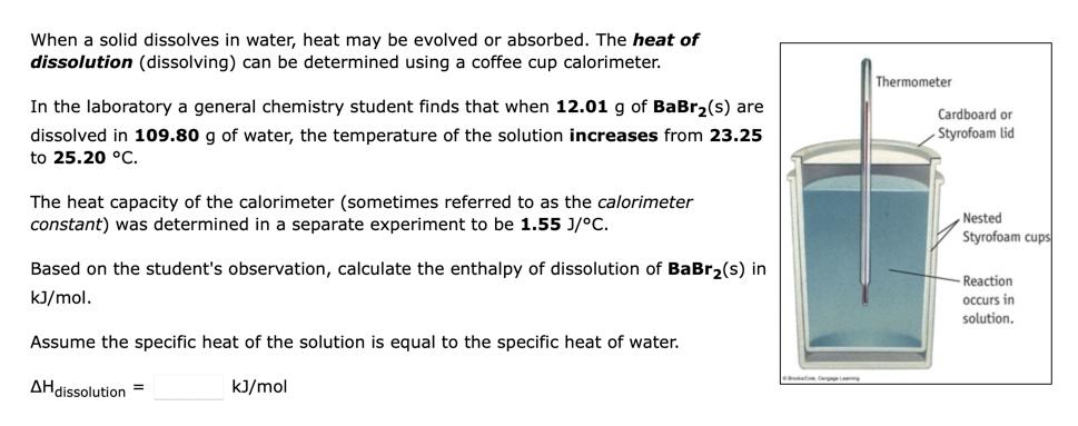 When A Solid Dissolves In Water Heat May Be Evolved Or Absorbed The Heat Of Dissolution Dissolving Can Be Determined 1