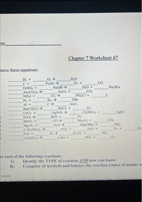 Me Lance These Equations H C H So Al Co A B Xample Nh H Al Bicara Ba Cio Gc4 H O Mno Mg 1