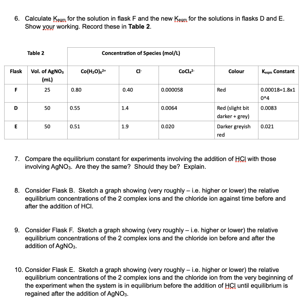 6 Calculate Keam For The Solution In Flask F And The New Keam For The Solutions In Flasks D And E Show Your Working R 1
