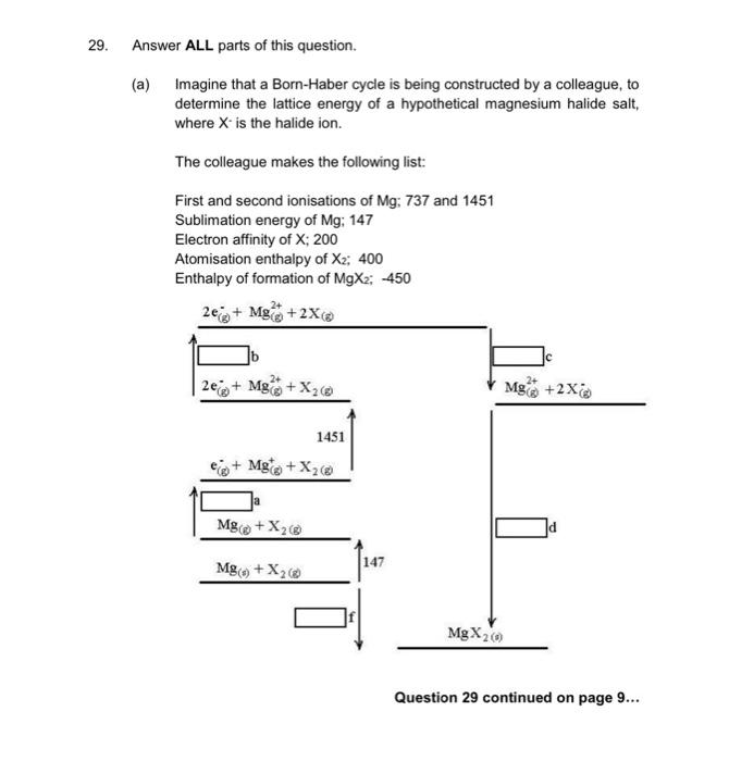 29 Answer All Parts Of This Question A Imagine That A Born Haber Cycle Is Being Constructed By A Colleague To Deter 1