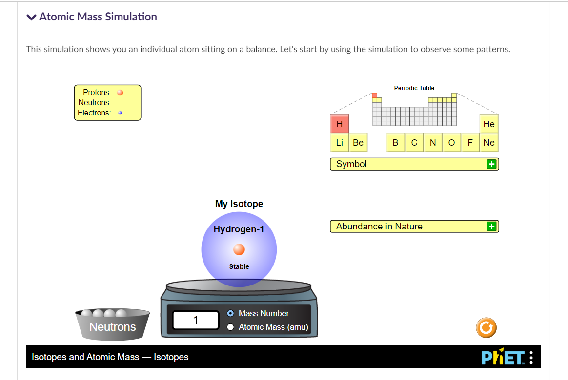 Atomic Mass Simulation This Simulation Shows You An Individual Atom Sitting On A Balance Let S Start By Using The Sim 1