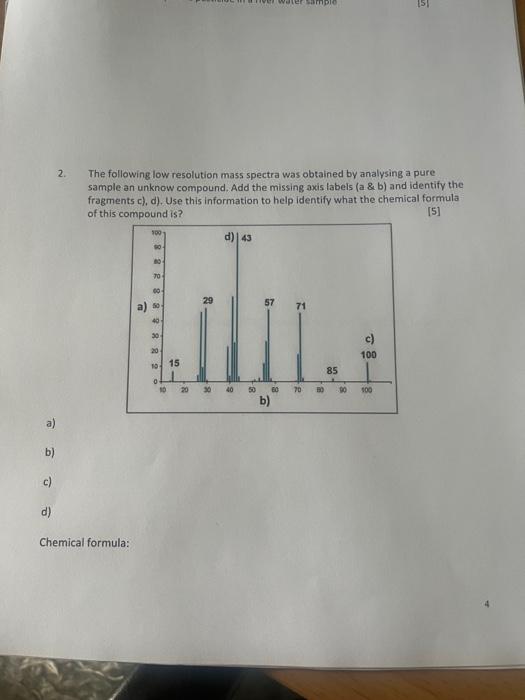 B C D 2 The Following Low Resolution Mass Spectra Was Obtained By Analysing A Pure Sample An Unknow Compound Add Th 1