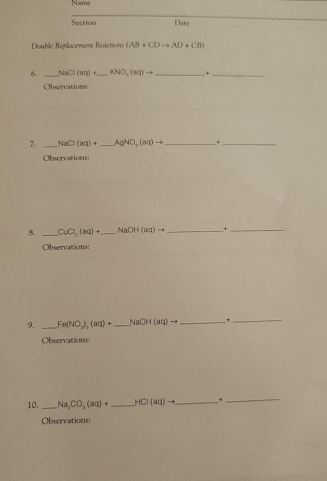 Decomposition Reaction 2 Nh Co S 2nh 9 Co G H O Observations Single Replacement Reactions C Ab 2