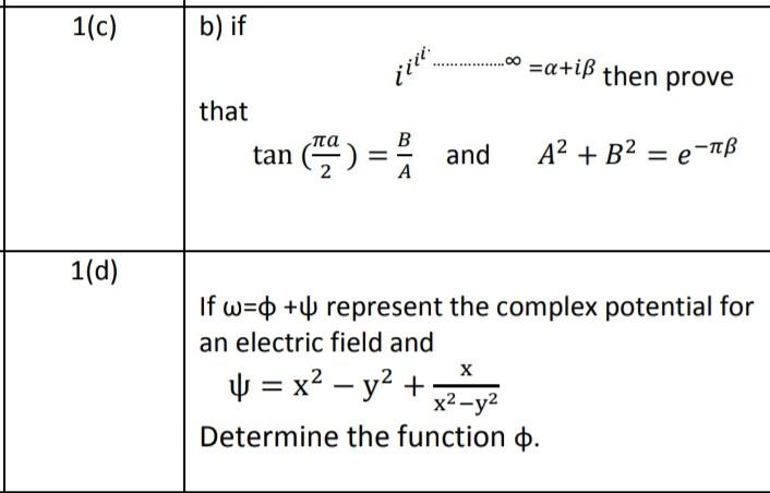 1 C B If 00 A Iss Then Prove 32211 That Tan T B A And A B2 E Toss 1 D If W 0 4 Represent The Complex Pote 1