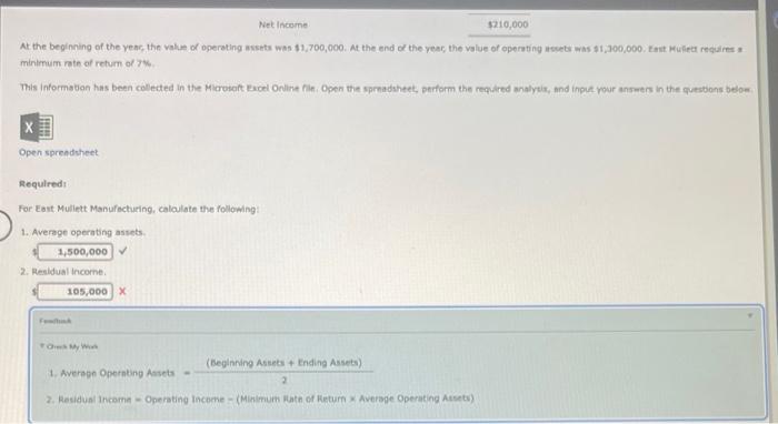 Calculating Residual Income Test Muillett Manufacturing Eamed Operating Income Last Year As Shown In The Following Frict 3