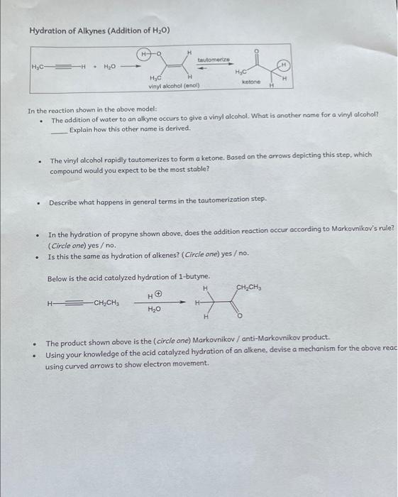 Electrophilic Addition Of Hx To An Alkyne H C 9 1 Alkynes Worksheet H H Br Step 1 Br H X H C 2
