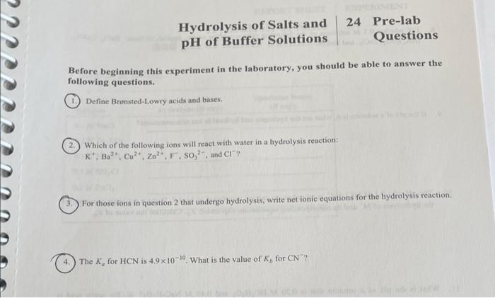 Hydrolysis Of Salts And Ph Of Buffer Solutions Before Beginning This Experiment In The Laboratory You Should Be Able To 2