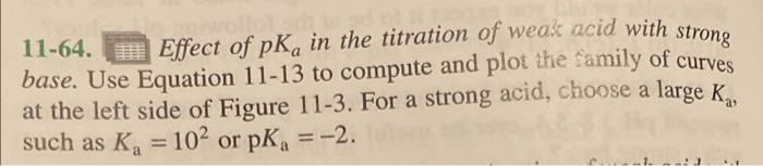 11 64 Effect Of Pka In The Titration Of Weak Acid With Strong Base Use Equation 11 13 To Compute And Plot The Family O 1