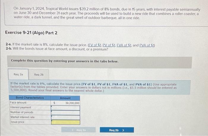 On January 1 2024 Tropical World Issues 39 2 Million Of 8 Bonds Due In 15 Years With Interest Payable Semiannually 1