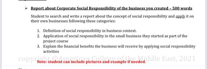 Report About Corporate Social Responsibility Of The Business You Created 500 Words Student To Search And Write A Rep 1