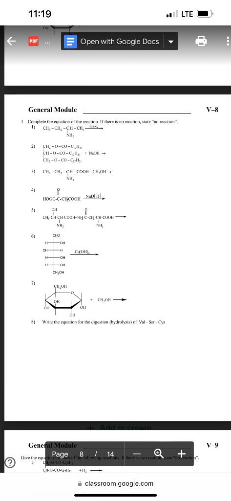 11 19 Pdf 2 Ch O Co C General Module 1 Complete The Equation Of The Reaction If There Is No Reaction State No Reac 1