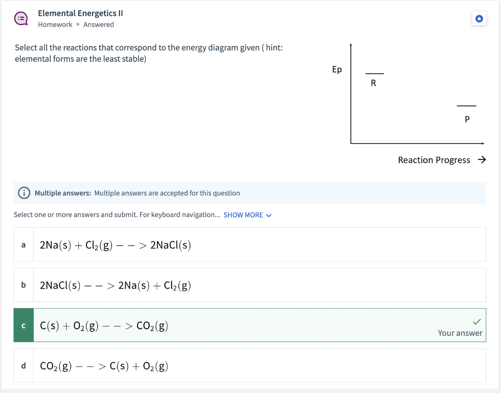 3 Select All The Reactions That Correspond To The Energy Diagram Given Hint Elemental Forms Are The Least Stable Ele 1