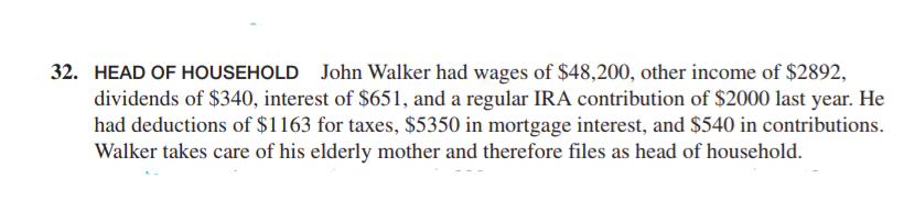 32 Head Of Household John Walker Had Wages Of 48 200 Other Income Of 2892 Dividends Of 340 Interest Of 651 And 1