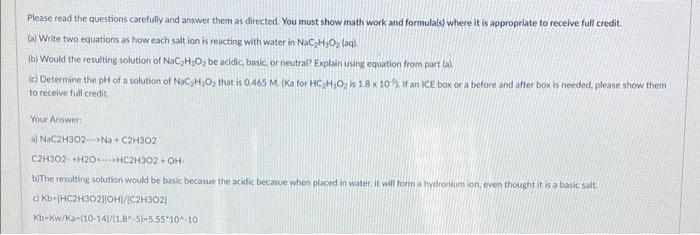Please Read The Questions Carefully And Answer Them As Directed You Must Show Math Work And Formula S Where It Is Appr 2