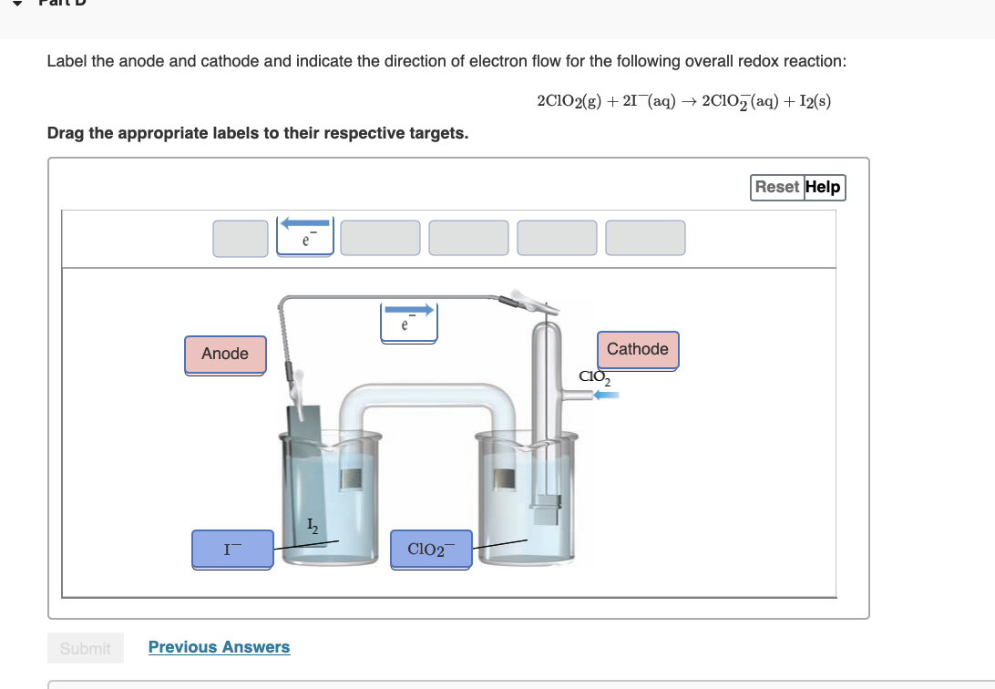Label The Anode And Cathode And Indicate The Direction Of Electron Flow For The Following Overall Redox Reaction 2c1o2 1
