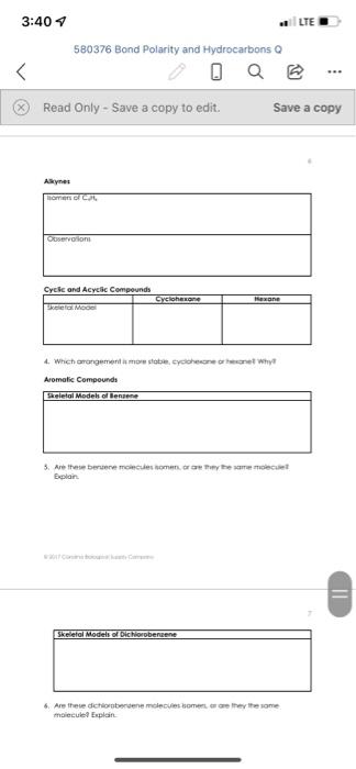 3 40 580376 Bond Polarity And Hydrocarbons Q Read Only Save A Copy To Edit Alkynes Omers Of Ca Observations Cyclic 1