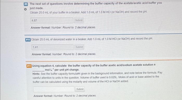 9 The Next Set Of Questions Involve Determining The Buffer Capacity Of The Acetate Acetic Acid Buffer You O Just Made 1