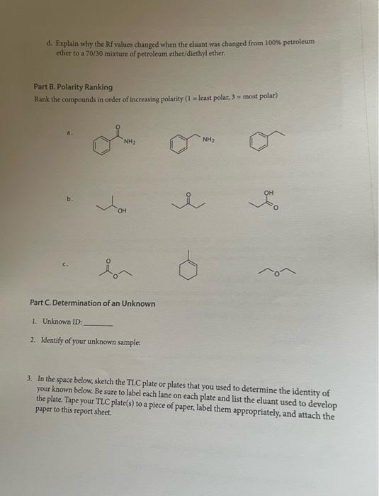 Tlc Identity Of An Unknown A B C D A B C D Oh Unknown Compound 10 Cm Part C Determination Of Unknown 7 Cm 5 4